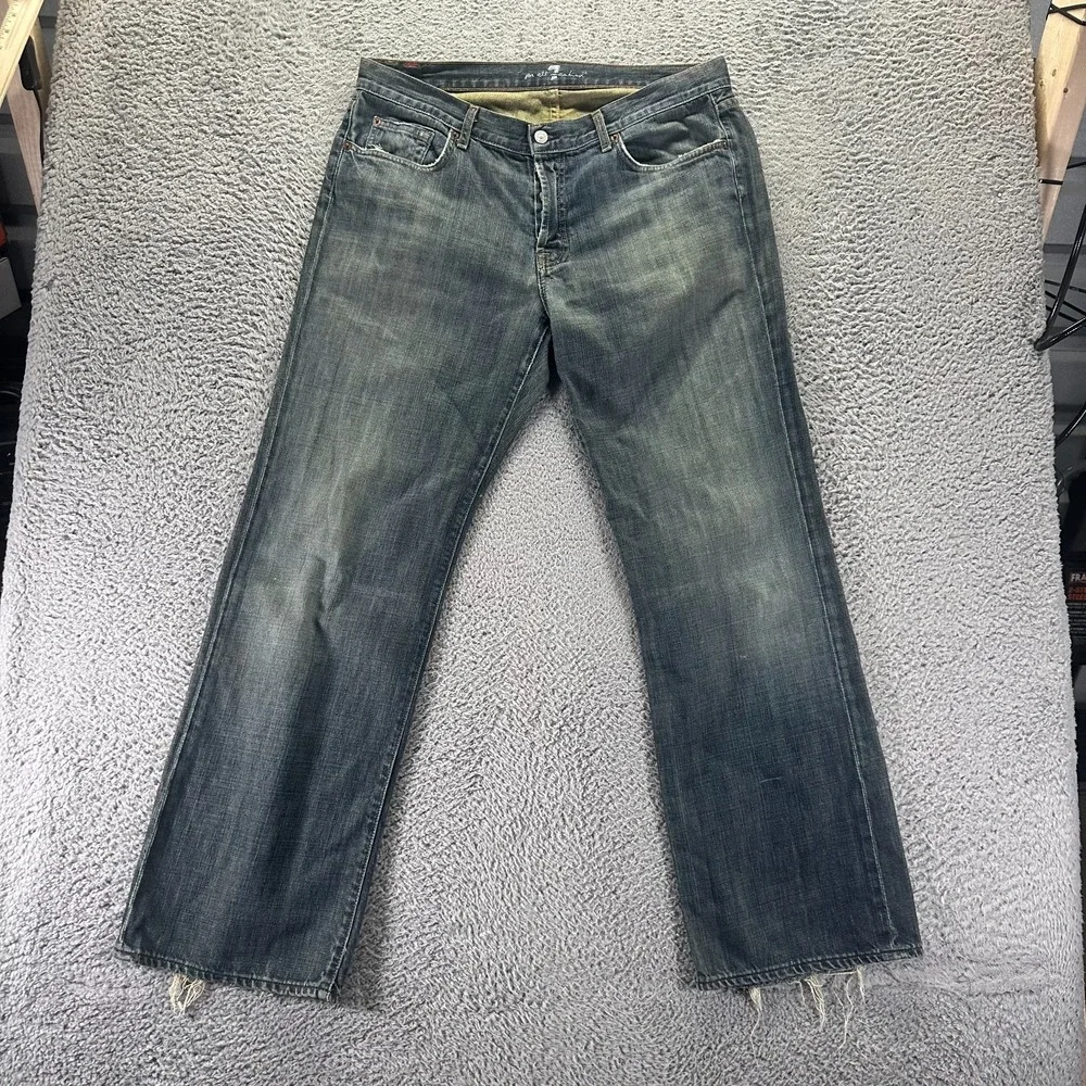 Vintage 7 For All Mankind Jeans Men 36x33 Blue Cotton Denim Straight Relaxed USA